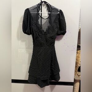 Sweet Lemon Black Lace Mesh Polka Dot Mini Dress Size Large